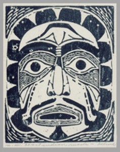Northwest Coast Indian Mask, Linoleum block-print, 1958. Gift of Wesley Wehr.