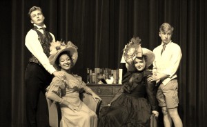 Seated (L to R) Tina Perona as Jack and Hannah Rants as Algernon, Standing (L to R) Will Johnson as Gwendolyn and Brendan Shannon as Cecily. Photo credit: Yalda Naimzadeh.