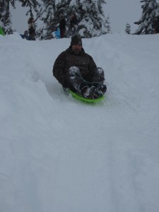 Mike Duryee from Bellingham reminds us that sledding isn't just for kids. He's catching some speed at Mount Baker.