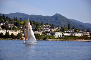 The Chuckanut Mountains — just a stone's throw from Fairhaven — loom large over Bellingham Bay.