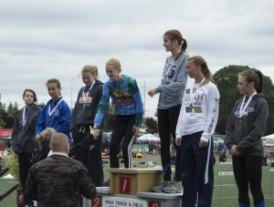 Oswin, a sophomore, while receiving her second-place medal.