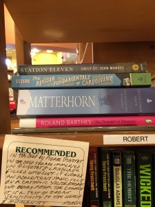 Robert Gruen's picks are displayed on a bookshelf at Village Books in Fairhaven. ©WhatcomTalk.