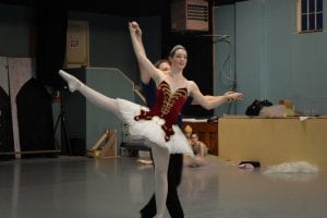 John Bishop and Emily Deschane practice in costume in preparation for performance. Photo credit: Patricia Herlevi.