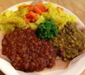 Ambo Ethiopian lands is one of Clarissa's top favorite eateries for vegan cuisine. Photo credit: Clarissa Mansfield.