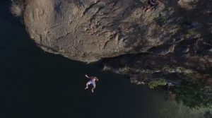 Redal captures cliff jumping, along with many other outdoor activities, from an aerial view. Photo courtesy: Screenshot from Above Bellingham.