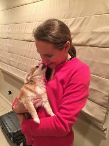 Jane Talbot takes a moment to connect with one of her rescued dogs, 