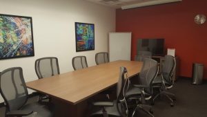 The board room can be customized to offer Regus clientele the visual aids and technical support for an upcoming presentation or target audience. Photo courtesy: Regis.