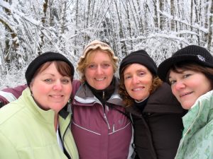 Tracy Strissel (second from the left) has met every year for over 25 years with her friends Phyllis Hess, Kelley Scarsafava and Megan Thomas who inspired her to start her own business, A Piece of the Farm, based on her first chicken coop ornaments created and given to them as gifts. Photo courtesy: A Piece of the Farm.