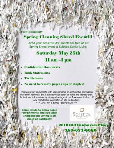 Spring Cleaning Shred Event @ Solstice Senior Living