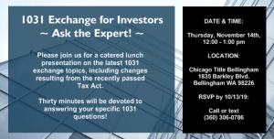 1031 Exchange for Investors - Ask the Expert! @ Chicago Title of Bellingham
