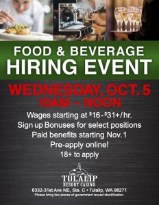 Tulalip Gaming Organization Food & Beverage Career Fair @ Tulalip Gaming Organization