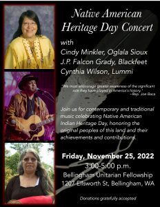 Native American Heritage Day Event at the Bellingham Unitarian Fellowship, November 25, 2022 @ Bellingham Unitarian Fellowship