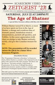 Scarecrow Video Zeitgeist ‘23! – The Age of Shatner @ Scarecrow Video (virtual)