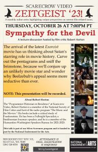 Scarecrow Video Zeitgeist ‘23! –  Sympathy for the Devil: The Demonic Appeal of Cinema’s Greatest Antihero @ Scarecrow Video (virtual)