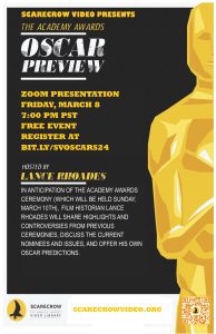 Scarecrow Video Presents: The Academy Awards Oscar Preview @ Scarecrow Video (virtual)