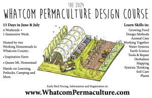 Register for 2024 Whatcom Permaculture Design Course taking place this summer @ Inspiration Farm, Queen Mtn. Homestead, Whatcom County